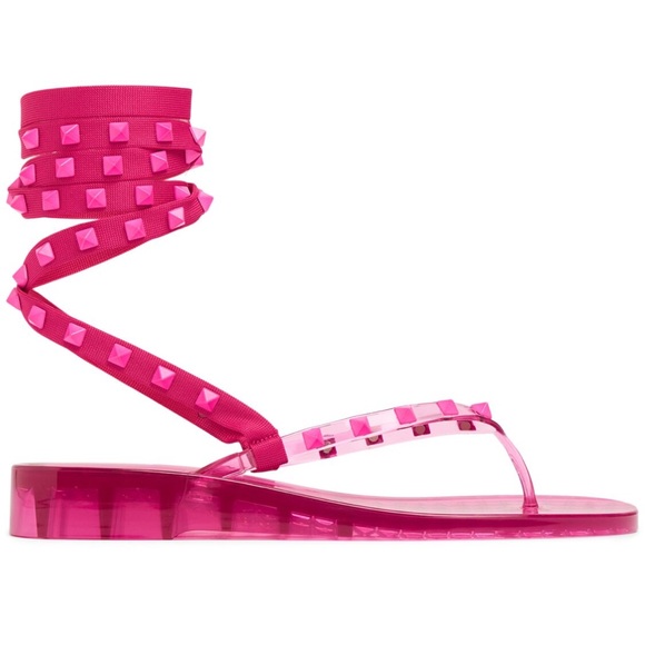 VALENTINO Rockstud PVC Laced Thong Sandals Hot Pink - Picture 12 of 12